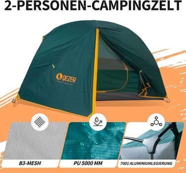 Намет кемпінговий купольний 1-2 місця Campingzelt водонепроникний, вітростійкий, для походу, кемпінгу, активного відпочинку (зелений)