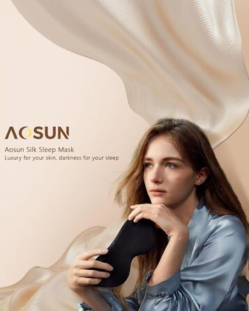 Шовкова маска для сну Aosun Luxus, 100% шовк 22 momme, для жінок та чоловіків, ідеальна для відпочинку та здорового сну, подарунок на Різдво, День народження, День матері (Чорна)