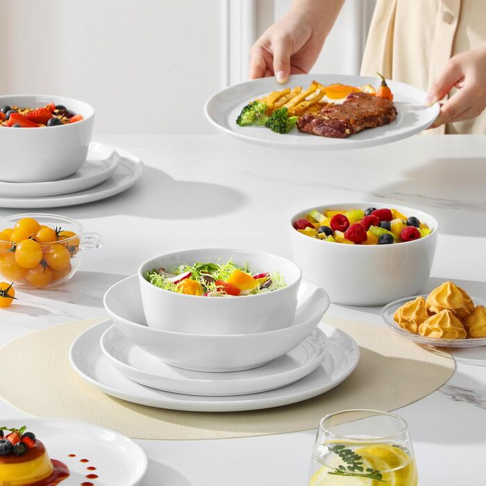 MALACASA Набір посуду Tafelservice 6 Personen, 18-Piece Porcelain Dinnerware Set White, Серія LEXI (білий, 48 предметів)