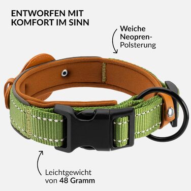 Нашийник для Apple AirTag з відбиваючим матеріалом, CollarDirect, для собак великих, середніх та малих порід, зелений, розмір L (42-51 см)