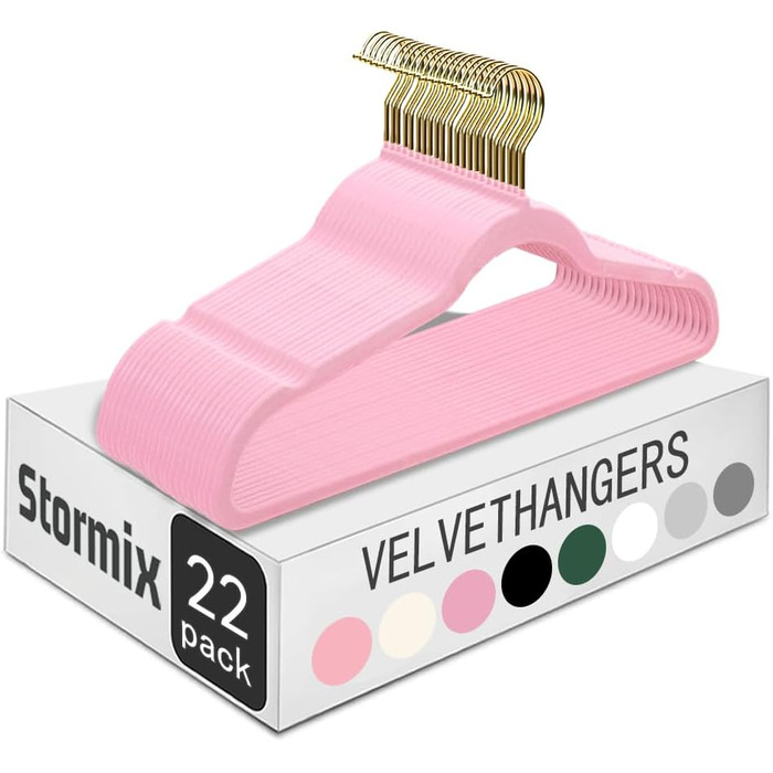 Набір з 22 велюрових плечиків для одягу Stormix, преміум-якість, для дорослих, неслизькі, для костюмів, сорочок, суконь, рожеві гачки
