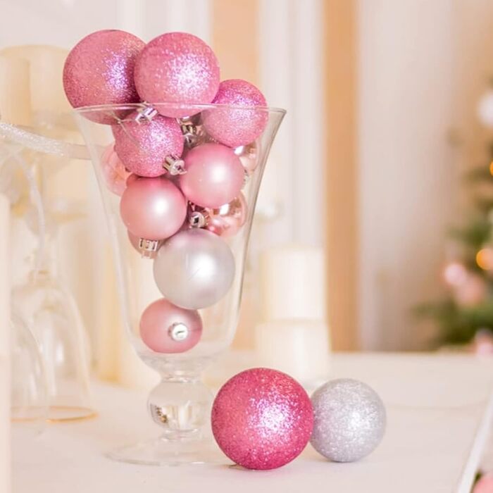 Новорічні кулі Рожеві, 36 шт. Кулі для ялинки з пластику 4 см, набір прикрас для ялинки, декор для святкування
