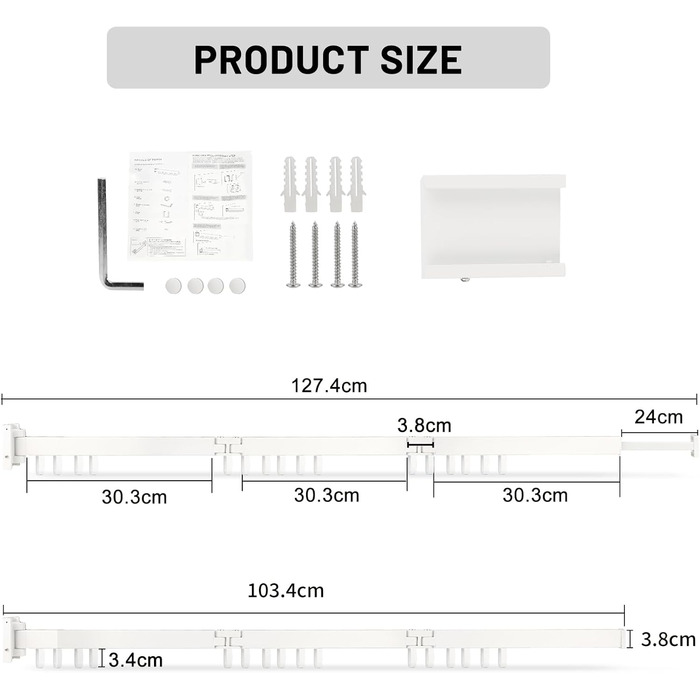 Настінна сушарка для білизни з висувною штангою 120 см, 18 гачків, біла | DREI