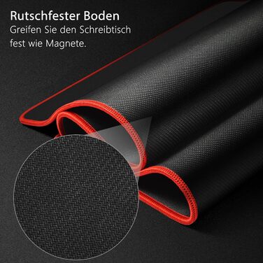 Leadsail XXL килимок для миші та клавіатури (800x300x4 мм), антивологий, преміум-текстура, для геймерів, PC, червоний