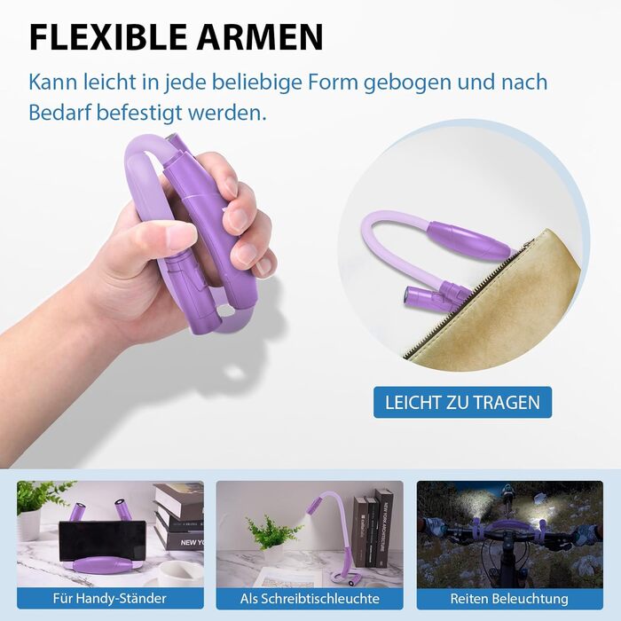 Ліхтар на шию LUXJET LED для читання, в'язання, ремонту: акумуляторний, 3 кольори, регульована яскравість (світло-ліловий)