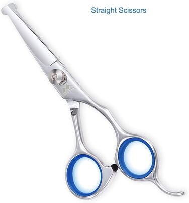 Набір для грумінгу собак 5 в 1: професійні ножиці з безпечними закругленими кінцями, високоякісна нержавіюча сталь, ідеально підходить для грумінгу тіла, обличчя, носа та вух (блакитний)