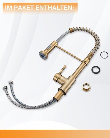 Кухляна змішувач Hbronzeshower з висувною лійкою, 360° обертання, нержавіюча сталь, з душем, для кухні