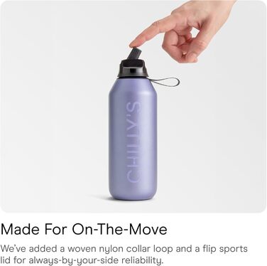 Chilly's Series 2 Flip Bottle - Thermos Flask with Sport Cap, Telescopic Straw and Nylon Carry Loop - Stainless Steel Bottle with Easy Flip Opening, Includes Straw Cleaning Brush (Lavender, 500 ml)
