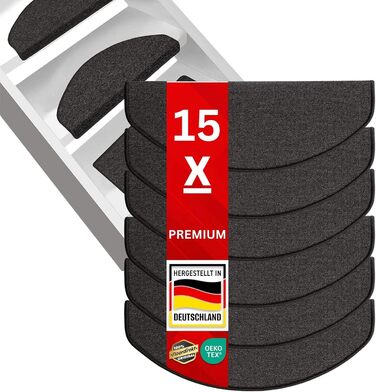 Casa Pura килимок на сходи 15 шт. в наборі, 11 кольорів, міцне кріплення, стабільна кутова рейка (антрацит)