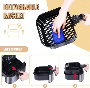Фритюрниця повітряна, 4L, Heißluftfritteuse XL для 2-6 осіб, 1500W, з функцією підігріву та підтримки тепла, без олії, антипригарний кошик, 32 рецепти, білий колір