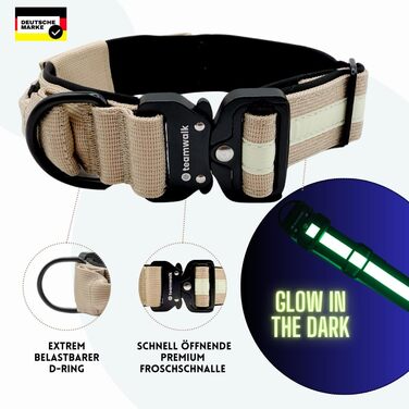 Teamwalk® Преміум нашийник для собак - з магнітною ручкою, світловідбиваючими смугами, кишеню для AirTag, індивідуальне регулювання, м'яке ущільнення, міцний замок, з відповідним поводом, ЛЕГШИЙ, Зелений (Розмір S(4см), Бежевий)