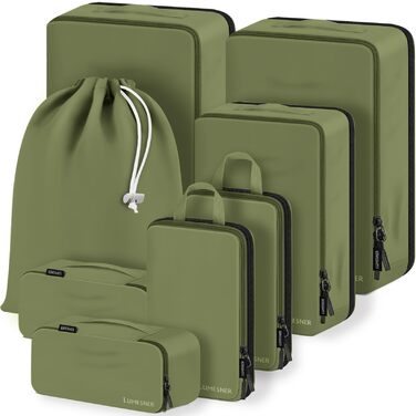 Органайзер для валізи: набір з 8 шт. (білий, хакі) - Packing Cubes для подорожей