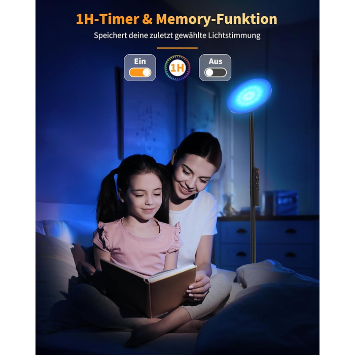 Стійка лампа LuminexDesigns з полицею, 36W+7W LED, диммування, 3200LM+600LM, сучасний дизайн, для вітальні та як настінний світильник, з пультом керування, 2700K-6500K, чорний колір