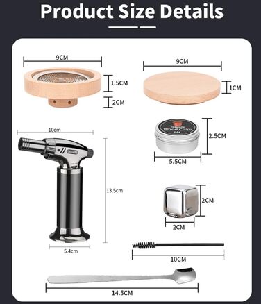 Набір для копчення коктейлів: з факелом, 8 смаків, тріски, ліхтарик, форма для льоду, аксесуари для віскі, інфузія, коктейлі