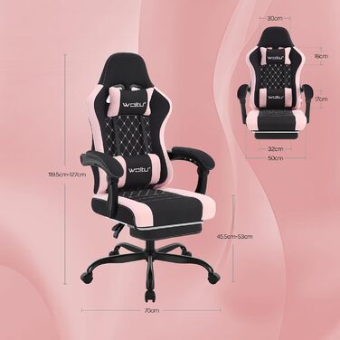 WOLTU Gaming Chair with Massage Function, Computer Chair with Pocket Spring Cushion, Ergonomic Gamer Recliner, Swivel Chair with Headrest, Lumbar Pillow, Footrest, Mesh Fabric, Black+Pink, GS15swr Black+pink Mesh Fabric