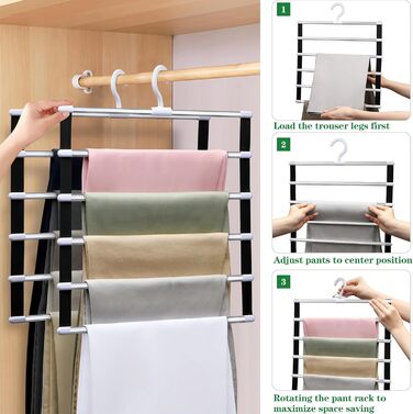 Closet Organizers and Storage, 2 Pack, Pant Hangers, Space-Saving Closet Organizer System, Aluminum Alloy, Closet Organization and Storage, for Jeans, Pants, Scarves, Clothes Hangers for
