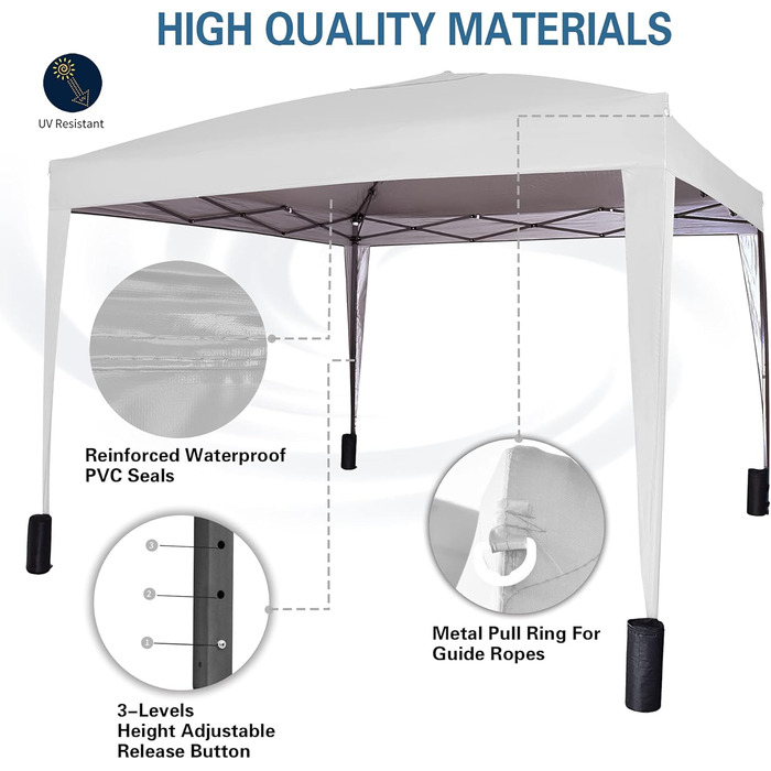Pavilion with silver protective coating, waterproof, 3 x 3 m, White
