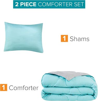 Комплект постільної білизни Comfort Spaces Vixie: стеганий дизайн, чорно-сірий, для всіх сезонів, з наволочками (Twin/Twin XL, Aqua/Grey)