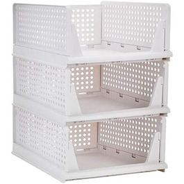 Ygapuzi 2 Pack Stackable Clothes Storage Basket Organizer Drawer Cabinet Shelf Divider Separator Desktop Container for Closet Cabinet Kitchen Bathroom Office (White - 2Pack) (White - 3pack)