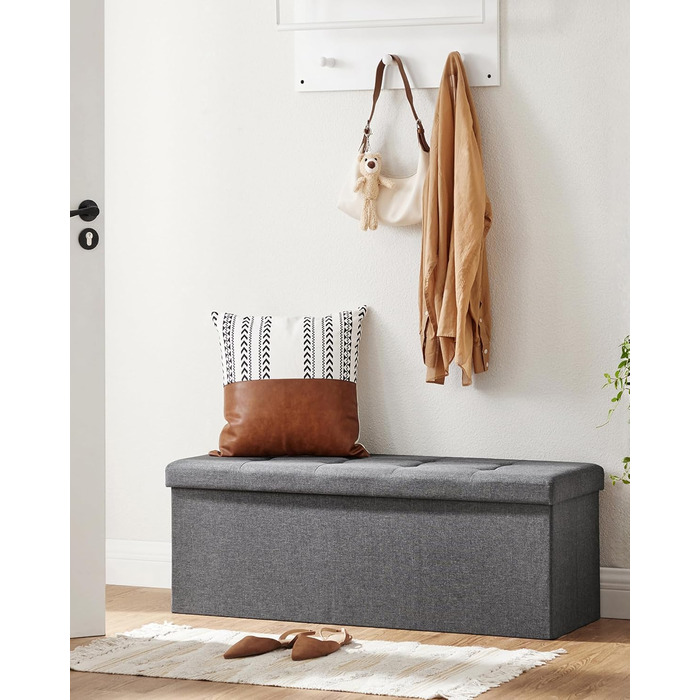 SONGMICS Storage Ottoman, Folding Bench, 38 x 110 x 38 cm Footstool, Storage Box, Load Capacity up to 300 kg, for Living Room, Bedroom, Entryway, Slate Grey LSF77K 110B cm Slate Grey