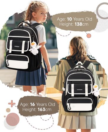 Шкільний рюкзак для дівчаток 2 в 1: рюкзак та сумочка, 3-7 клас, 45 см, чорний