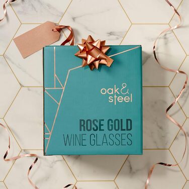 Набір з 4 великих келихів для вина Oak & Steel Roségold (0.5 л, 21 x 9 см) - міцне скло, подарунковий набір