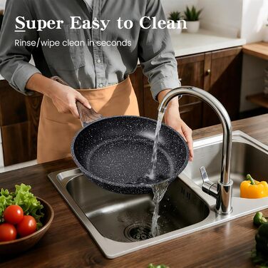 Набір посуду для індукційної плити 13 предметів з антипригарним покриттям, гранітний чорний, з кришками. Без PFOA, PTFE, PFOS