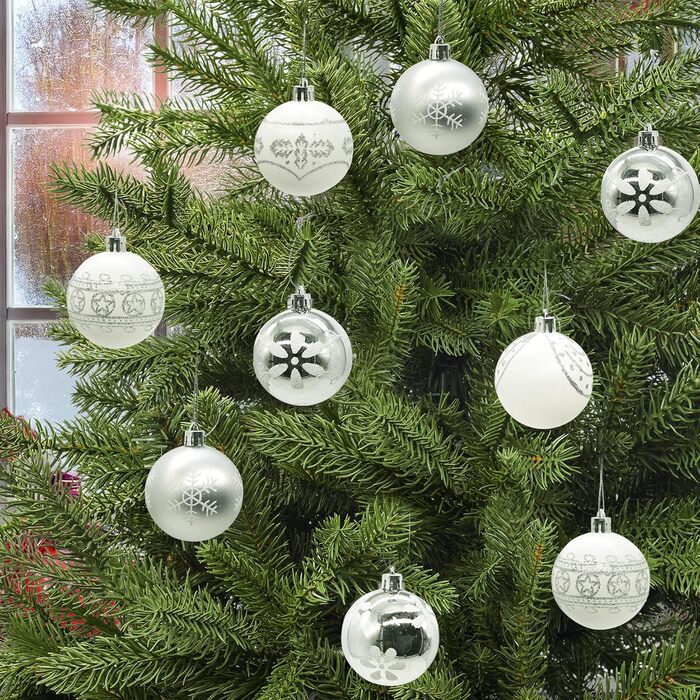 30 шт. Новорічні кулі - набір прикрас для ялинки, 6 см, блакитний та сріблястий, ручної роботи з гачком