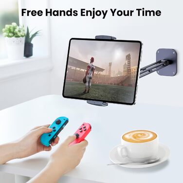 Настінний тримач для планшета та смартфона Lucrave, алюмінієвий висувний кронштейн з обертовою базою 360°, складаний, для iPad Pro Air Mini, Samsung Galaxy Tab та пристроїв 4.7-13 дюймів (Чорний, Extra-Long)