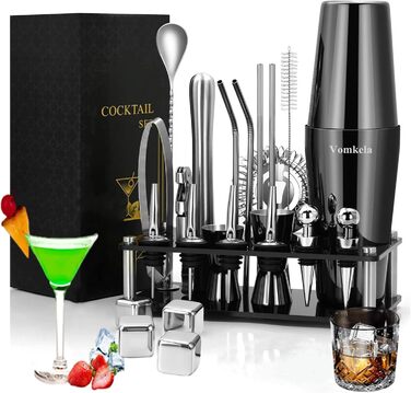 Cocktail Shaker Set, Boston Cocktail Shaker with Stand, 25pcs Bar Accessories Bartender Cocktail Mixer Accessories, 750ml Stainless Steel Cocktail Shaker Gifts Cocktail Decor Bar Counter (Style 2)