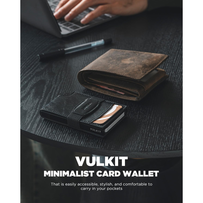 Чоловічий шкіряний картхолдер VULKIT з RFID захистом та вікном для документів, чорний