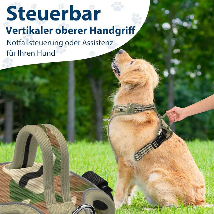 Шлейка для собак середніх порід Funfox, анти-тягу, з ручкою, світловідбиваючі смуги, без коміра, для собак середнього розміру (S, оливковий)