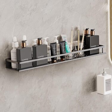 Suction Cup Shower Shelf No Drilling, Adhesive Shower Rack, No Drilling Shower Gel Holder, Bathroom Shelf No Drilling, Black, 60cm