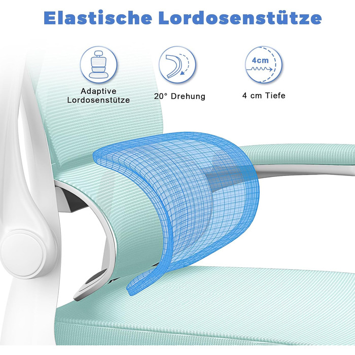 Офісне крісло Naspiro, ергономічне з регульованою підголовником, підлокітниками, підтримкою попереку, поворотне з дихаючою сіткою, для дому/офісу, зелене