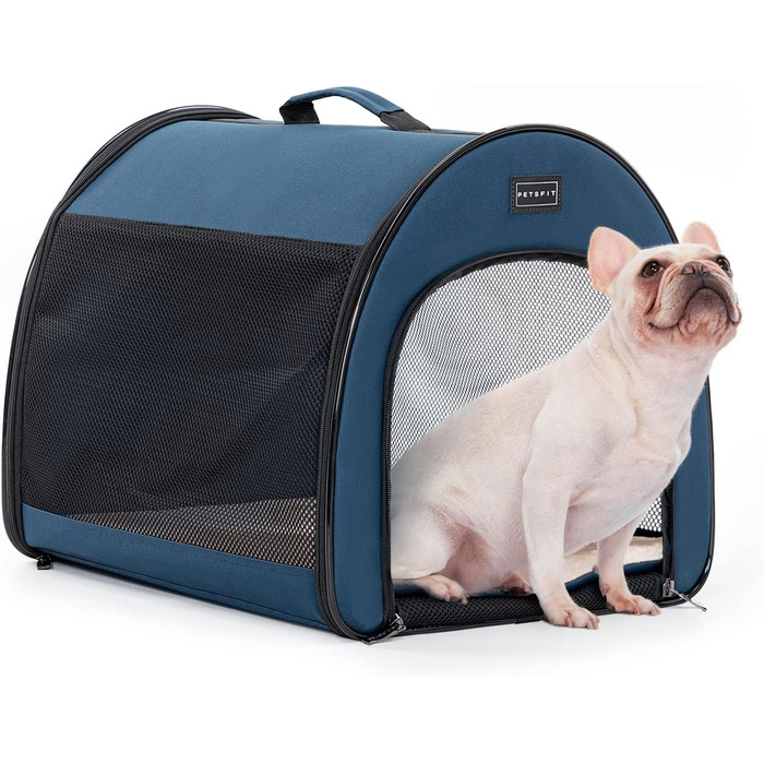 Складана переноска для собак Petfit для маленьких собак і котів, портативна та дихаюча переноска для дому з вигнутим дахом, переноска-ліжко для собак з анти-відкриваючим блискавкою та подушкою (Блакитний, S)