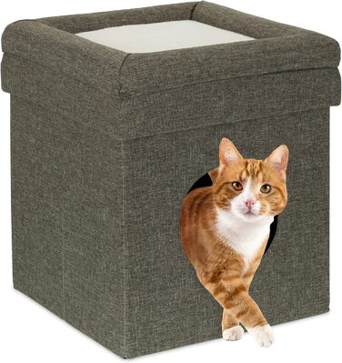 Relaxdays Cat Cave Indoor, Retreat for Cats & Small Dogs, Pet Hideaway 2 Levels, HxWxD: 44 x 38 x 38 cm, grey