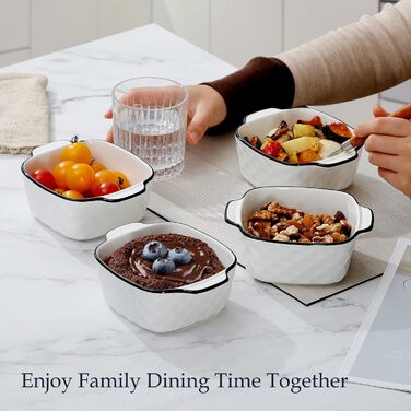 Набір форм для запікання NUTRIUPS 400 мл (4 шт.) з кераміки, 14.5 x 11.5 x 5.5 см, квадратні, з ручками, для духовки та мікрохвильової печі (з візерунком ромбіків)