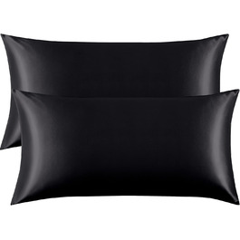 Сатинові наволочки FLXXIE для шкіри та волосся, 2 шт, King Size, чорні, 50x90 см, люкс-якість, з готельною застібкою