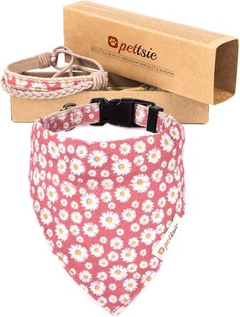 Pettsie Dog Collar with Bandana Cloth and Friendship Bracelet, Adjustable Sizes S, M, and L, Strong and Durable, Great Gift for Dog Lovers in Attractive Packaging, M, Pink