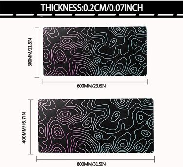 Великий килимок для столу 800x400 мм - ігровий килимок для миші з прошитими краями, неслизька підкладка, килимок для клавіатури та миші Black & White Abstraction (Dazzle Black)