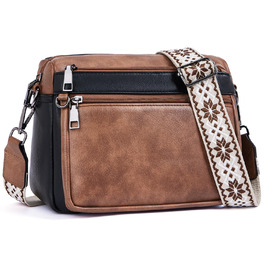 Сумка жіноча через плече MUIIKOLA середнього розміру, екошкіра, чорно-коричнева, з широким м'яким ременем