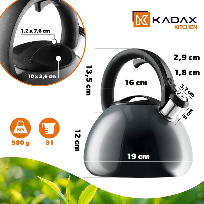 Чайник KADAX з нержавіючої сталі, 3л, з свистком, ретро дизайн, різні кольори, ефект Ombre, (Блакитний/Сірий)