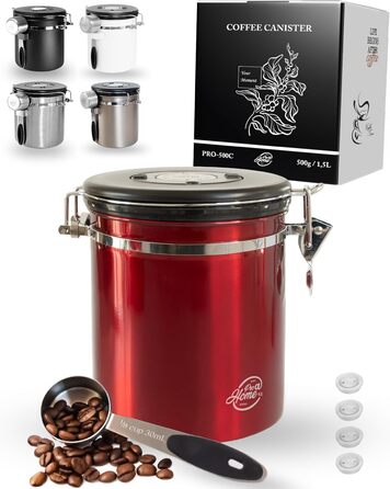 Контейнер для кави Kaffeedose 500г з нержавіючої сталі з дозатором та календарем, 1,5л (Червоний)