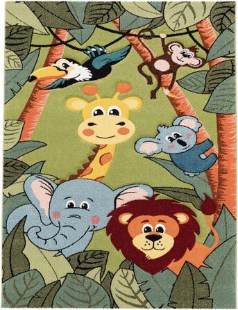 Дитячий килим TT Home Джунглі Зоо Тварини Жираф Змія Лев Мавпа Зелений 140x200 см