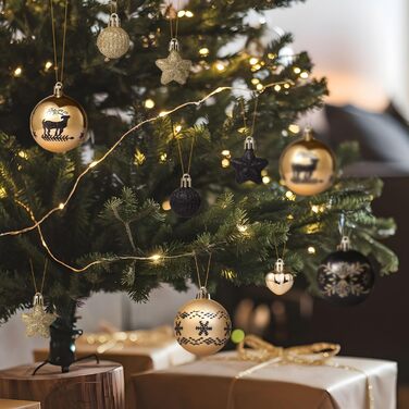 Кріплення для ялинки Kesote: 52 золоті та чорні ялинкові кулі для декору на Різдво та святкування