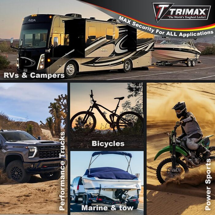 Замок для причепа Trimax UMAX 50D, універсальний U-подібний замок на дишло, подвійного призначення, для зчіпних пристроїв 4,8–6,1 см, преміум-якість