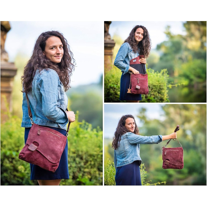 Сумка жіноча LE CONI через плече з натуральної замші Bordeaux/Brown (29x29x6 см) LE3027-VL