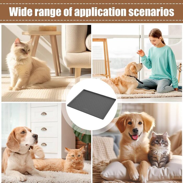 Килимок для годування собак, вологостійкий килимок під миску для тварин, великий силіконовий килимок 50 x 60 см з бортиком, захист від бруду, килимок для цуценят