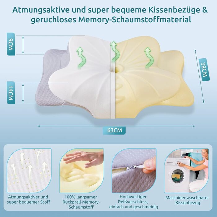 DONAMA Memory Foam Pillow Head Pillow Neck Pillow Ergonomic Side Sleeper Pillow for Side, Back & Stomach Sleepers
