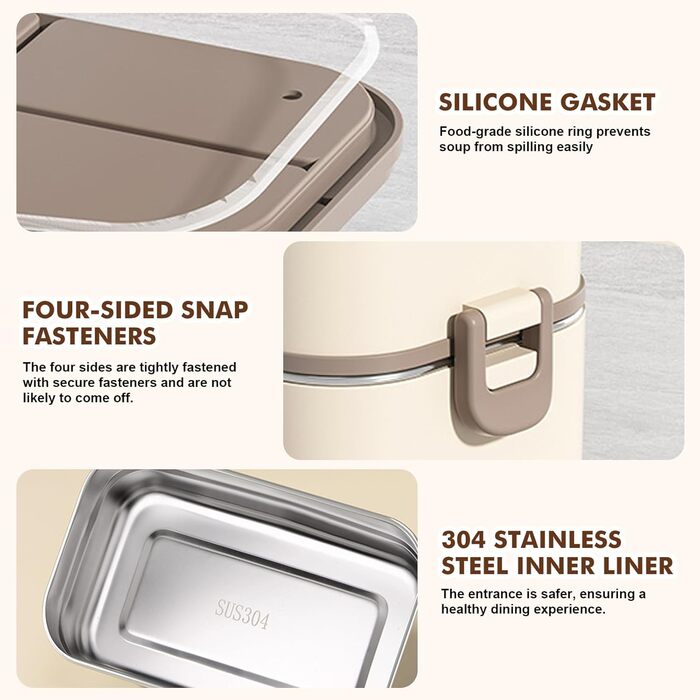 Ланчбокс Bento з нержавіючої сталі, прямокутний, витікання, великий об'єм, ізольований, для дорослих, мікрохвильова піч, для офісу та школи